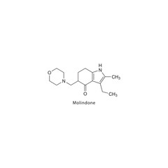 Molindone flat skeletal molecular structure Antipsychotic drug used in schizophrenia treatment. Vector illustration scientific diagram.