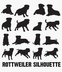 Collection Of  Rottweiler Dog Silhouette Vectors, Bold Canine Illustrations for Creative Designs