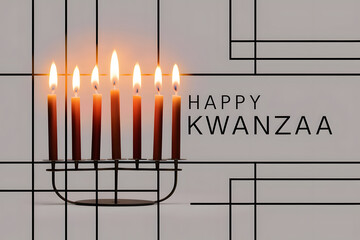 HAPPY KWANZAA Design with Glowing Kinara, Festive Candles, Gifts, and African Patterns
