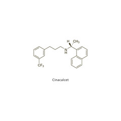 Cinacalcet flat skeletal molecular structure Calcimimetic drug used in hyperparathyroidism treatment. Vector illustration scientific diagram.