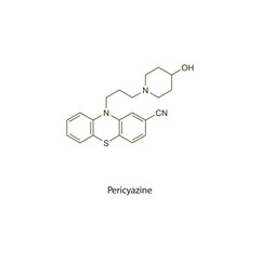 Pericyazine flat skeletal molecular structure Antipsychotic drug used in schizophrenia treatment. Vector illustration scientific diagram.
