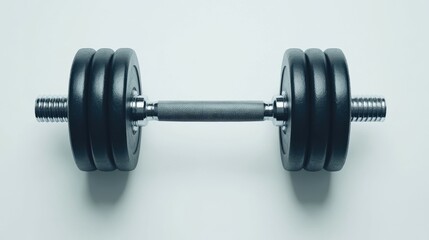 A heavy-duty dumbbell with a textured grip lies on a smooth surface, showcasing its design for strength training. Ideal for various workouts in any fitness environment