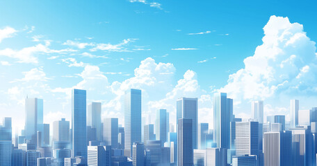 Obraz premium Modern Skyline with High-Rise Office Buildings under Blue Sky