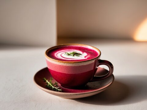 Delicious and Invigorating Beetroot Latte Packed with Detoxifying Benefits and a Creamy Texture.