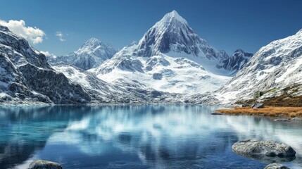 Obraz premium Majestic Winter Mountain Lake Scenery