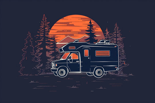 Holiday trip on large family motorhome for holiday in beautiful nature