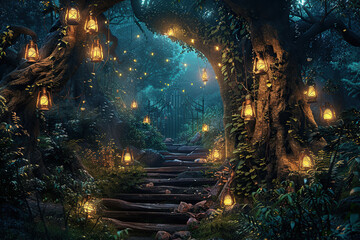 Fantastically door in wild forest leading to deep unknown