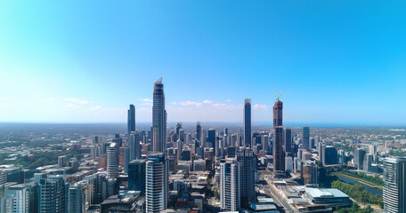 Obraz premium Modern Skyline with High-Rise Office Buildings under Blue Sky