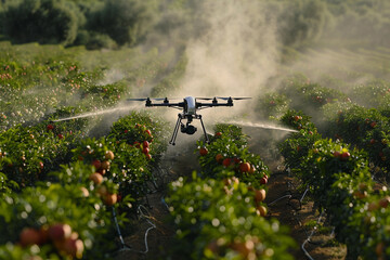 Fototapeta premium Drone flying in sky over beautiful nature during observation from top