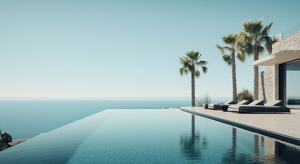 Fototapeta premium Modern Luxury Villa with Infinity Pool Overlooking the Ocean.