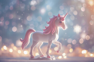 Fototapeta premium Fantastically beautiful mythological pink unicorn with long horn