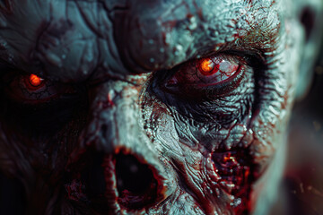 Scary sinister zombie wandering in street with dramatic lighting