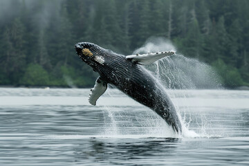 Fototapeta premium Fantastically beautiful majestic huge whale in blue ocean