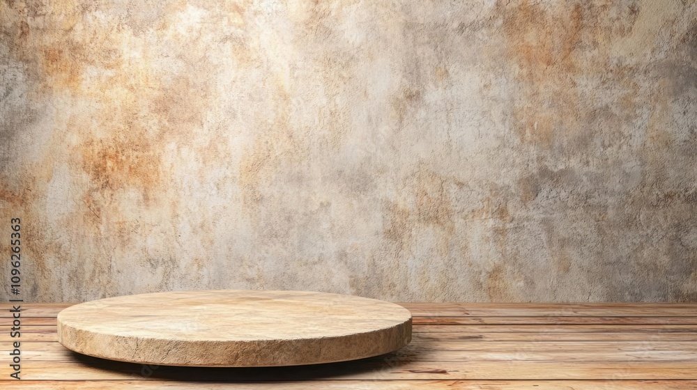 Aufkleber rustic wooden platform display studio space photography background neutral tones minimalist style