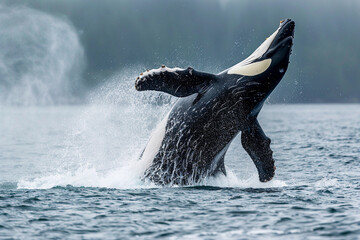 Obraz premium Fantastically beautiful majestic huge whale in deep ocean