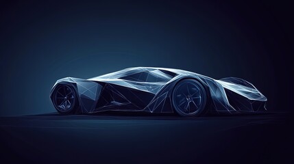 Naklejka premium Abstract vector illustration of a modern car in a digital futuristic polygonal style, isolated on a dark blue background. 8k Resolution