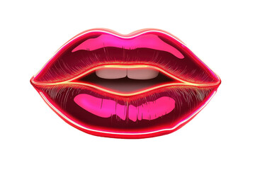 Fototapeta premium A vibrant, glossy pair of lips illuminated in a neon pink hue.