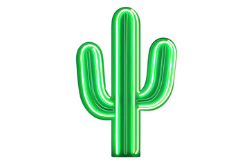 A neon green cactus with multiple arms, glowing vibrantly against a dark backdrop.