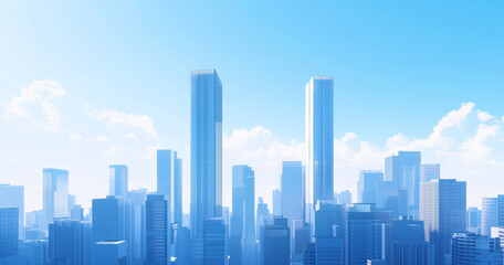 Modern Skyline with High-Rise Office Buildings under Blue Sky