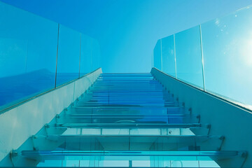Fototapeta premium Fantastically staircase leading to cloudy deep sky at natural light
