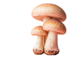 a group of mushrooms with white spots