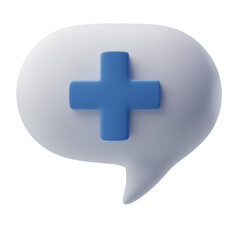 3d plus sign on speech bubble, Hospital chatting symbol.