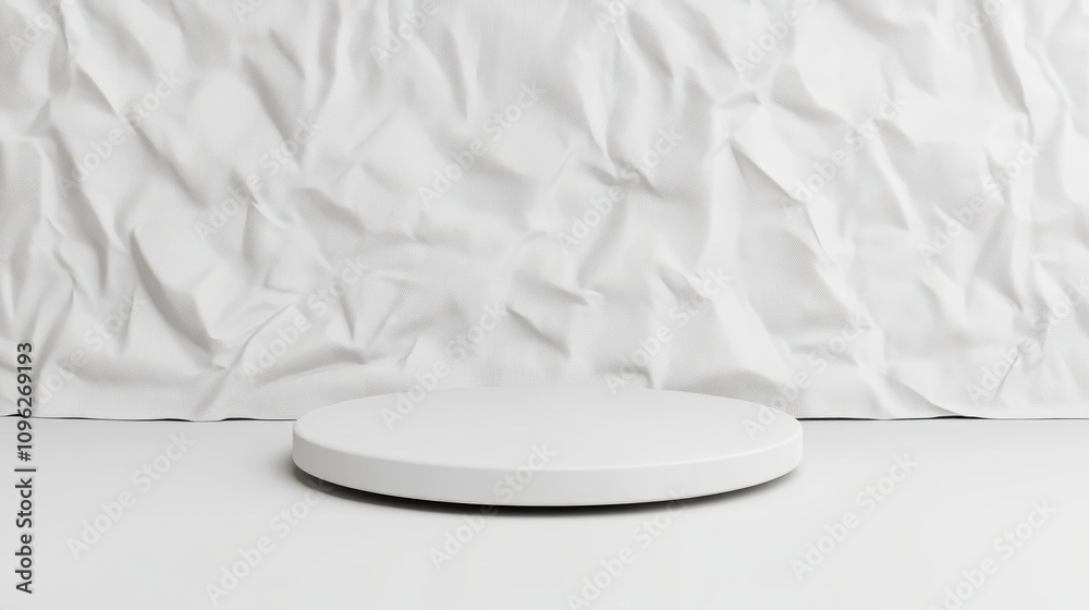 Poster minimalist white platform on crumpled wall studio setting product showcase modern art