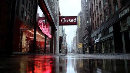 Fototapeta premium Closed boutique storefront with elegant window display, symbolizing the end of a day and the anticipation of a new beginning