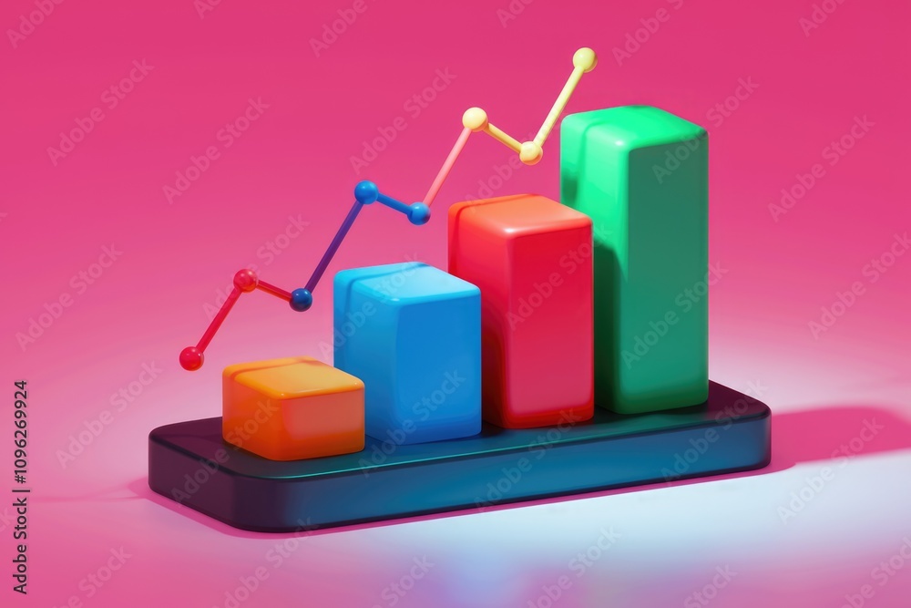 Poster An upward trending bar graph showcasing growth and progress with colorful blocks