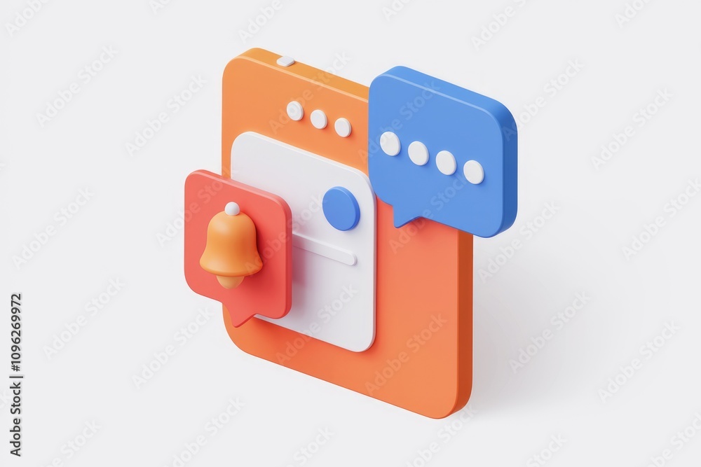 Poster 3D render of phone notification icons  bell  message bubble  indicating new messages or alerts