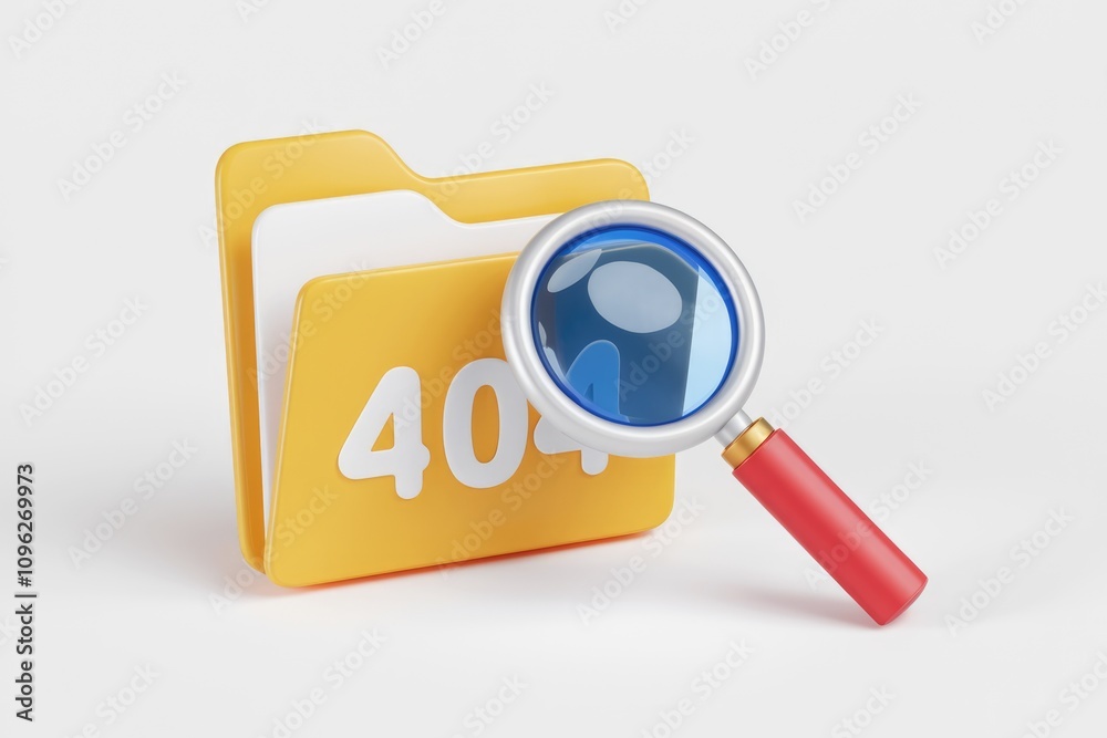 Aufkleber A 3D render of a yellow folder with '404' and a magnifying glass  signifying a file not found error