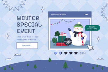 Naklejka premium Cute 90s retro y2k winter and Christmas background