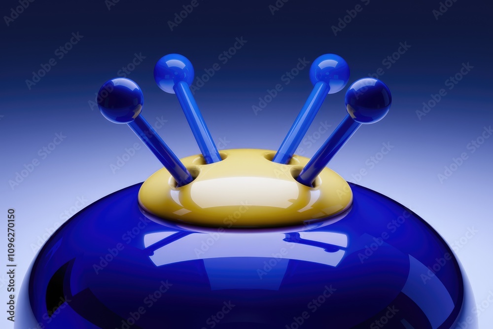 Aufkleber abstract 3d render of a shiny blue and yellow object with four blue stems