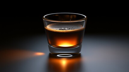 A Shot Glass Filled with Amber Liquid and Foam