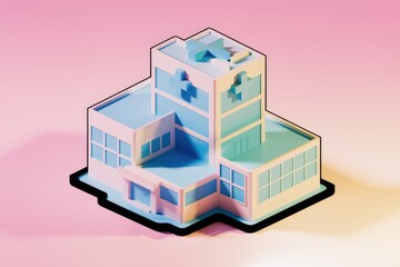 Fototapeta premium Isometric illustration of a pastel colored hospital building with medical crosses
