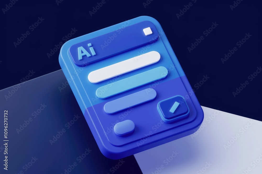 Aufkleber 3D render of a blue AI interface with input fields and edit button