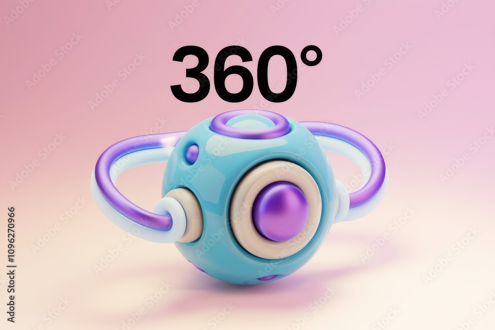 Poster 360 view of a futuristic  pastel colored  spherical object with curved handles