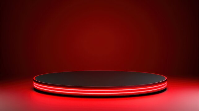 Dynamic red stage platform for events photography and presentations in modern setting
