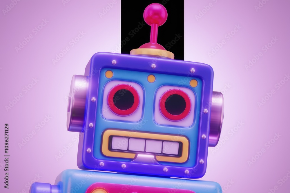 Poster A cute  cartoonish robot with vibrant colors and a playful expression