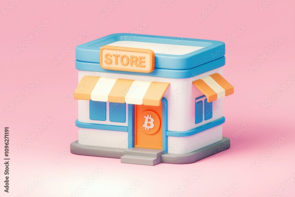 Poster A cute 3D rendering of a Bitcoin store  showcasing crypto acceptance