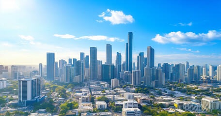 Obraz premium Modern Skyline with High-Rise Office Buildings under Blue Sky