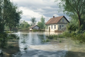 Obraz premium Flooded Street in Heavy Rainstorm.