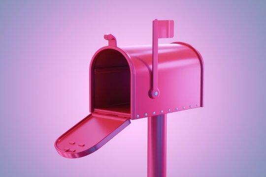 A vibrant pink mailbox with its door open  ready to receive mail