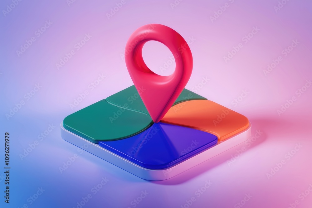 Aufkleber 3d pink location pin on colorful square for navigation.