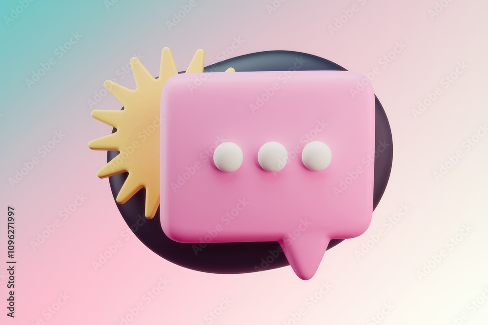 Poster pink speech bubble with ellipsis 3d rendered minimalist design pastel background