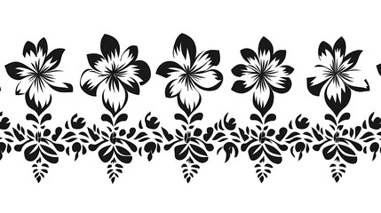 Black and white floral border design with hibiscus flowers and leaves.