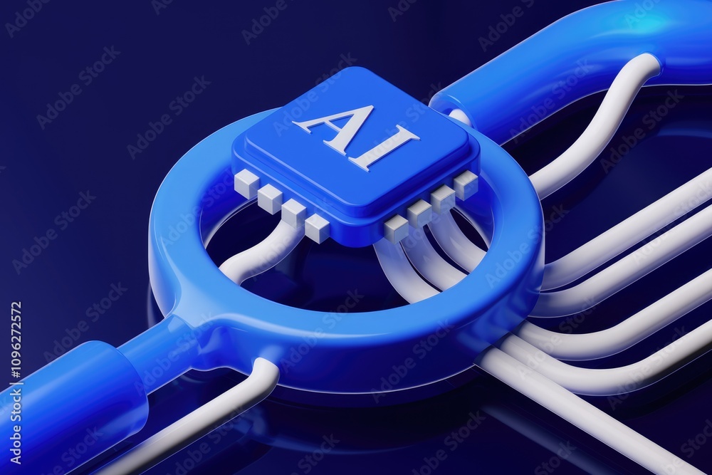 Poster AI processor chip with multiple connections  3D rendering