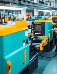 Industrial machinery in a manufacturing facility with vibrant colors and advanced technology.