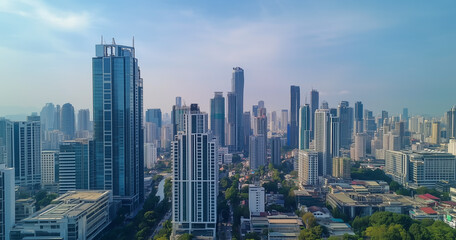 Fototapeta premium Modern Skyline with High-Rise Office Buildings under Blue Sky