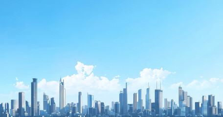 Fototapeta premium Modern Skyline with High-Rise Office Buildings under Blue Sky
